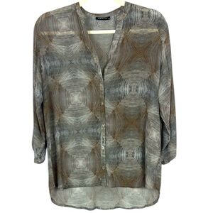 Apny Gray and Brown Modal Blend Relaxed Patterned Blouse Size Medium